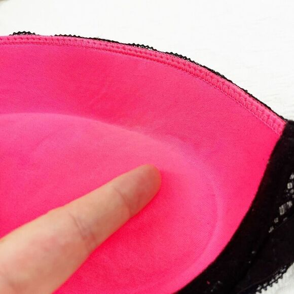 BUY 1 GET 1 FREE Jezebel 34b hot pink black lace mesh bra lingerie - Picture 8 of 12